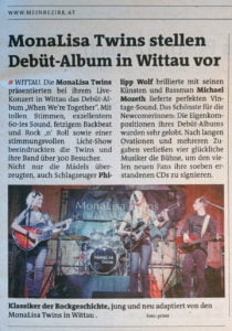 Concert review in Mein Bezirk about MonaLisa Twins show in Wittau