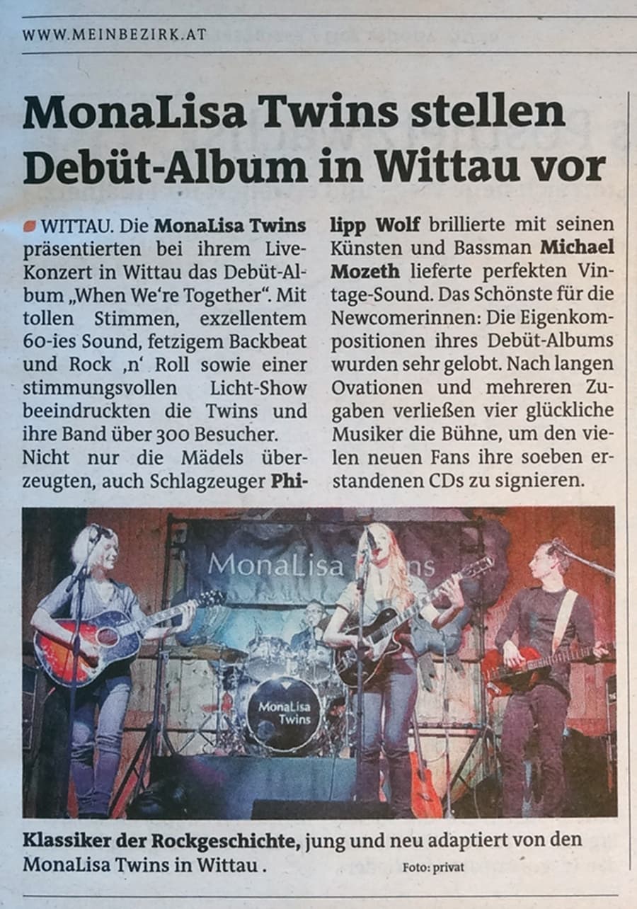 Concert review in Mein Bezirk about MonaLisa Twins show in Wittau
