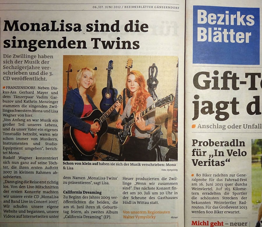 MonaLisa Twins in the Bezirksblätter newspaper