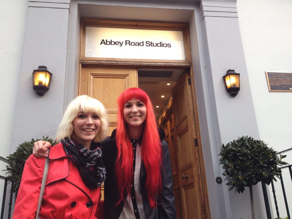 MonaLisa Twins in front of Abbey Road Studios entrance