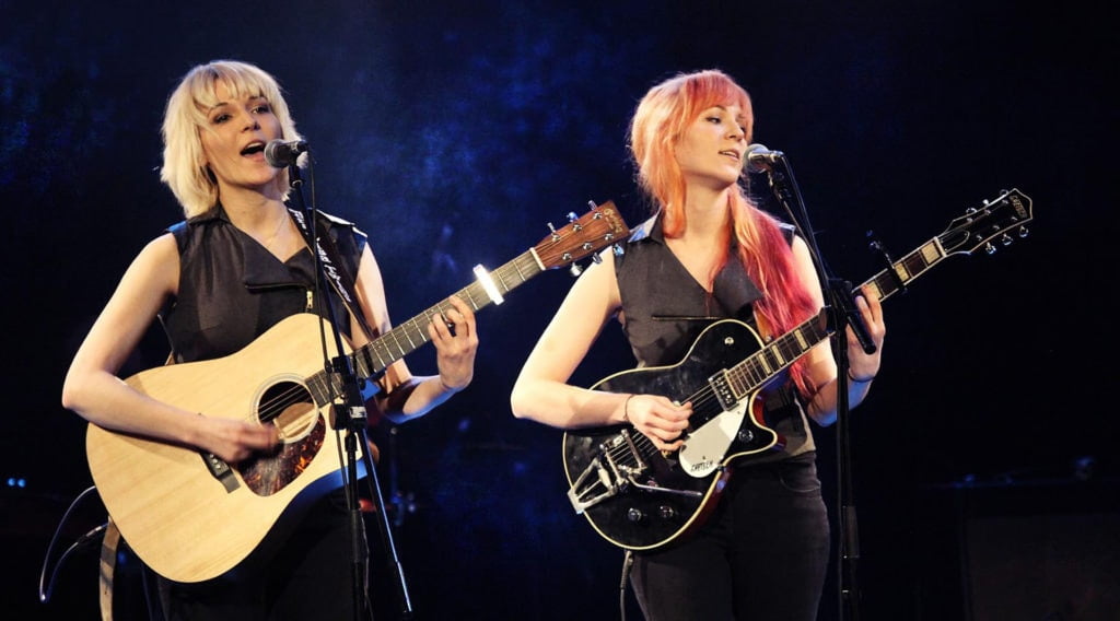 Duo photo of MonaLisa Twins performing at the Epstein Theatre, Liverpool