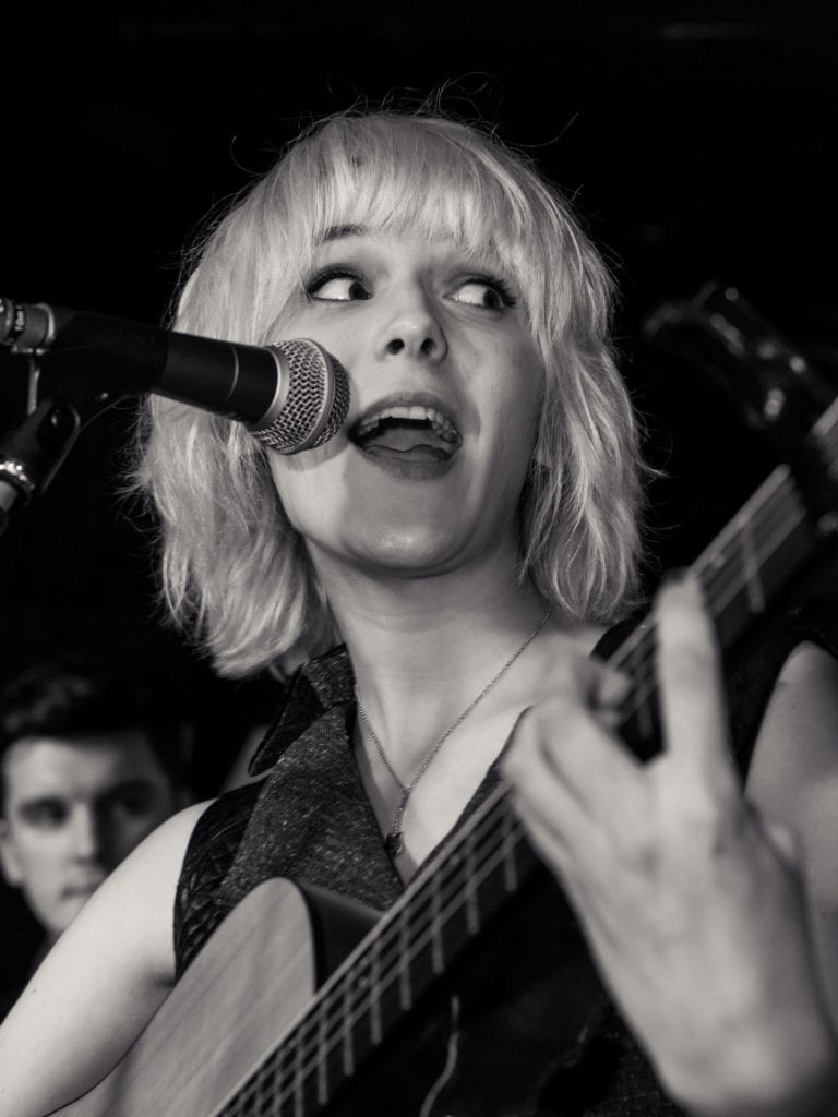 B/W close-up of Mona at the Half Moon in Putney, London, 2015