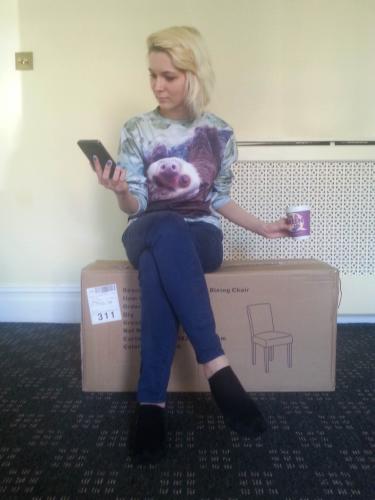 Coffee break on a make-shift chair