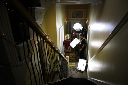 Set Up in the stairwell of our house.