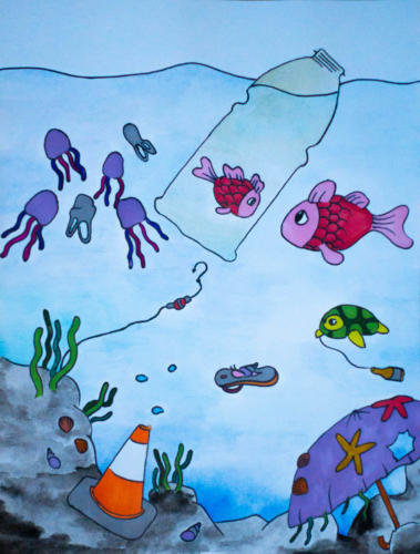 "Save the Fishies" by Mona, Watercolor, 2018