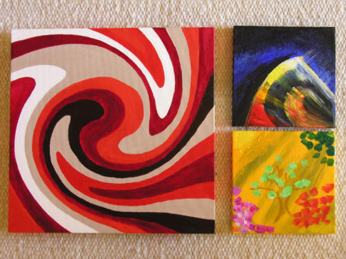 Abstract Acrylics by Mona (red), Lisa (yellow) & Papa Rudi (blue) 2007