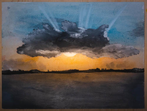 "Obligatory Sunset" by Lisa, Watercolor, 2015