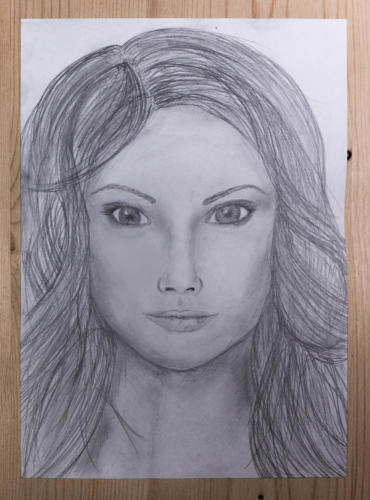 "Slightly Crazy Eyes" by Mona, Pencil drawing, 2010